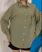 Relax fit keten gömlek haki s255349 thumbnail 2