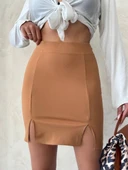 Çift yırtmaçlı etek camel s25910 - 1