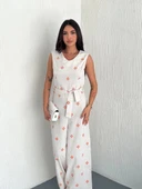 Sırt dekolteli keten beyaz tulum S1036 thumbnail 8