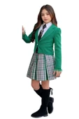 Kız Çocuk Blazer Ceket, Kravat Çizgili Yeşil Etekli Takım thumbnail 5