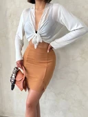 Çift yırtmaçlı etek camel s25910 - 5