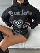 3 iplik şardonlu oversize true baskılı sweat siyah thumbnail 2