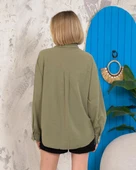 Relax fit keten gömlek haki s255349 thumbnail 3