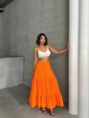 Fırfırlı brodeli astarlı uzun etek turuncu s255047 thumbnail 6
