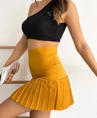 Altı pliseli mini etek hardal s24705 thumbnail 2