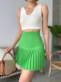 Altı pliseli mini etek yeşil s24705 thumbnail 6