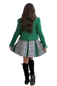 Kız Çocuk Blazer Ceket, Kravat Çizgili Yeşil Etekli Takım thumbnail 7