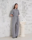 Kuşaklı gömlek yaka salaş tulum gri s255822 - 5