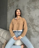 Çift renkli kısa gömlek vizonbeyaz s4021 thumbnail 1