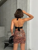 Tek yırtmaçlı zebra desenli deri etek kahvesiyah w24475-S thumbnail 2