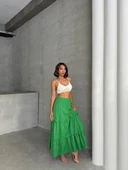 Fırfırlı brodeli astarlı uzun etek yeşil s255047 thumbnail 4