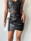 Drapeli deri etek siyah w26771 thumbnail 5