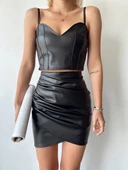 Drapeli deri etek siyah w26771 thumbnail 4