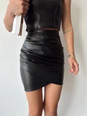 Drapeli deri etek siyah w26771 thumbnail 2