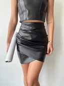 Drapeli deri etek siyah w26771 thumbnail 1