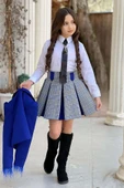 Kız Çocuk Blazer Ceket, Kravat Çizgili Parlament Mavi Etekli Takım thumbnail 2