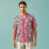 Anemoss Mercan Desenli %100 Viskon Yumuşak Nefes Alabilir Kumaşlı Erkek Gömlek thumbnail 5