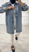 Taşlı tunik ceket kar yıkamalı mavi d2516 thumbnail 6