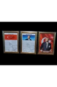 Panda Atatürk-gençliğe Hitabe-istiklal Marşı Portre Tablo Köşe 3 Lü Set 45x60cm Yaldizli - 5