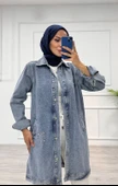 Taşlı tunik ceket kar yıkama orta mavi d2516 thumbnail 1