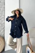 Cepli püsküllü kar yıkama kot ceket koyu mavi d2515 thumbnail 1