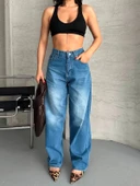 Baggy süper taş bıyık yıkama mavi jeans pantolon d2007 thumbnail 1