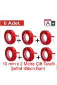 Panda 6 adet 10mm X 2mt Çift Taraflı Montaj Slikon Bandı Doku Nano Silikonlu Süper Güçlü Bant - 1
