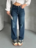 Palazzo bıyık enzim yıkama jeans pantolon koyu mavi d2008 thumbnail 1