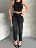 Mom fit enzim bıyıklı taş yıkama jeans pantolon siyah d2006 - 5