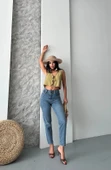 Mom fit bıyık kar yıkama jeans pantolon koyu mavi d2006 - 1