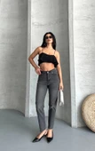 Mom fit enzim taş yıkama jeans pantolon füme d2006 - 6