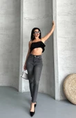 Mom fit enzim taş yıkama jeans pantolon füme d2006 - 5
