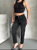 Mom fit enzim bıyıklı taş yıkama jeans pantolon siyah d2006 - 6
