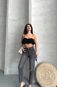 Mom fit enzim taş yıkama jeans pantolon füme d2006 - 2