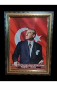 Panda Atatürk Portresi Yaldız Sarı-Siyah Çerçeveli 45x60cm - 1