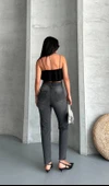 Mom fit enzim taş yıkama jeans pantolon füme d2006 - 4