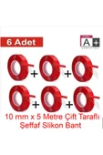 Panda 6 adet 10mm X 5mt Çift Taraflı Montaj Slikon Bandı Doku Nano Silikonlu Süper Güçlü Bant - 1