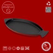 Lava Döküm Balık Tabağı Döküm Demir Yekpare Kulplu Ölçü 20x32cm.-Bordo - 4