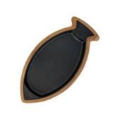 Lava Döküm Balık Tabağı Döküm Demir Yekpare Kulplu Kayın Servis Ahşabı Ölçü 20x32cm.-Bordo - 3