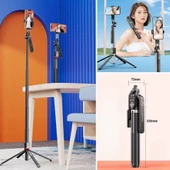 Kumandalı 360 Derece Dönebilen Cep Telefonu Ve Kamera Tripodu 2.2m Uzayabilen Selfie Çubuğu thumbnail 6