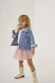 Kız Çocuk Jean Ceket & Tütülü Etek Takımı – Simli Yıldız Detaylı - 1