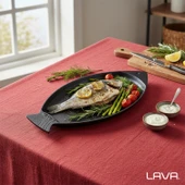 Lava Döküm Balık Tabağı Döküm Demir Yekpare Kulplu Ölçü 20x32cm.-Bordo - 7