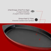 Lava Döküm Balık Tabağı Döküm Demir Yekpare Kulplu Ölçü 20x32cm.-Bordo - 6
