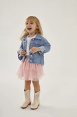 Kız Çocuk Jean Ceket & Tütülü Etek Takımı – Simli Yıldız Detaylı - 2