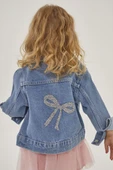Kız Çocuk Jean Ceket & Tütülü Etek Takımı – Simli Fiyonk Detaylı - 4