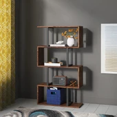 Metal Ahşap Kitaplık Dekoratif 5 Raflı Ofis Kitaplığı Kitap Dosya Rafı Çiçeklik Rafı - 1
