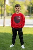 Basketball Yazı Desenli Kırmızı Renk Erkek Çocuk Eşofman Takımı - 1