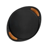 Lava Döküm Yuvarlak Saç Kavurma Tavası Döküm Demir Yekpare Çift Kulplu Kayın Servis Ahşabı Çap(Ø)20cm.-Bordo thumbnail 3