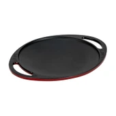 Lava Döküm Yuvarlak Saç Kavurma Tavası Döküm Demir Yekpare Çift Kulplu Çap(Ø)20cm.-Bordo thumbnail 2