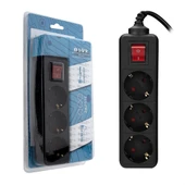 S-Link SPG3-X-3 1.5m 3Lü Akım Korumalı Kutu Siyah Priz 34573 - 1